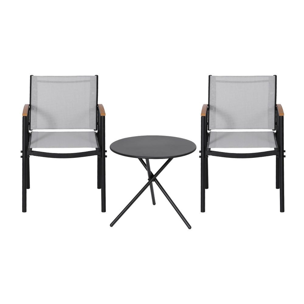 Gardeon 3PC Outdoor Bistro Set Table and Chairs Steel Dining Chair Patio Furniture Textilene - Homecoze