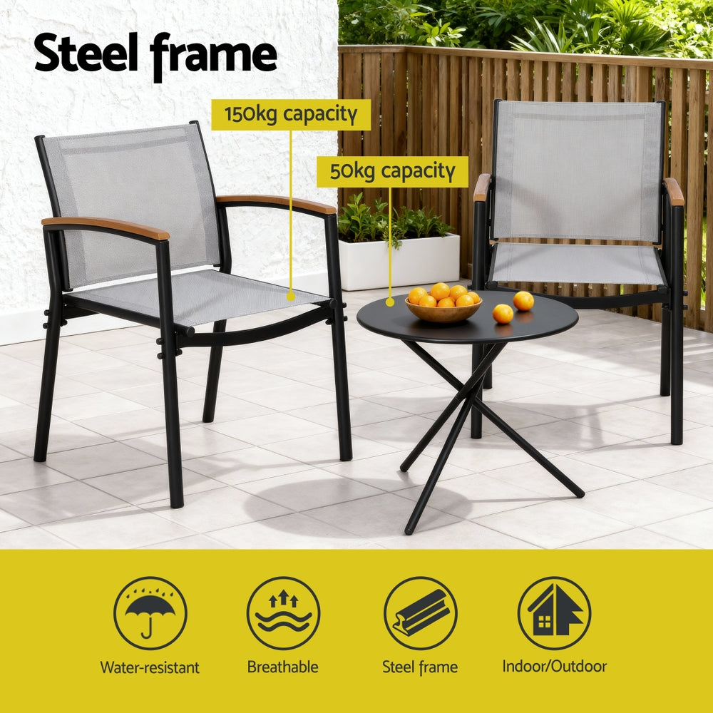Gardeon 3PC Outdoor Bistro Set Table and Chairs Steel Dining Chair Patio Furniture Textilene - Homecoze