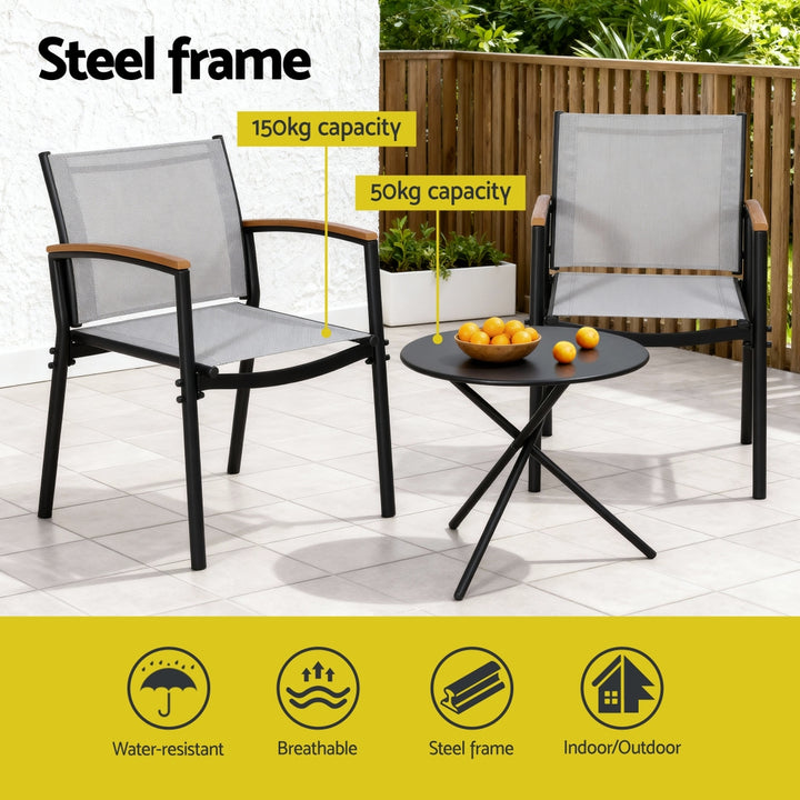 Gardeon 3PC Outdoor Bistro Set Table and Chairs Steel Dining Chair Patio Furniture Textilene - Homecoze