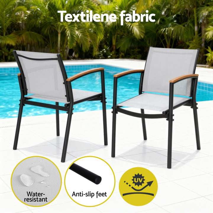 Gardeon 3PC Outdoor Bistro Set Table and Chairs Steel Dining Chair Patio Furniture Textilene - Homecoze