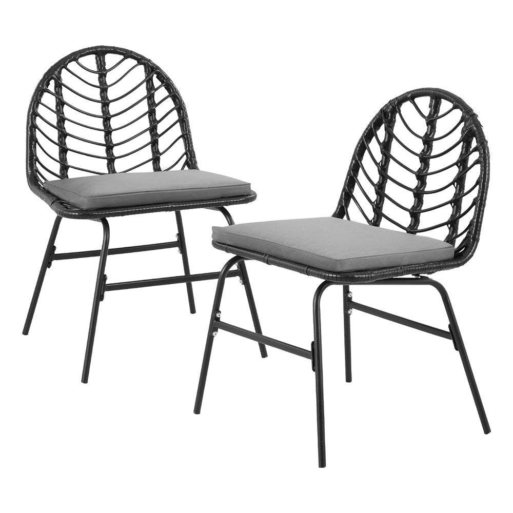 Gardeon 2x Outdoor Chairs Dining Chair Lounge Wicker Patio Furniture Black - Homecoze