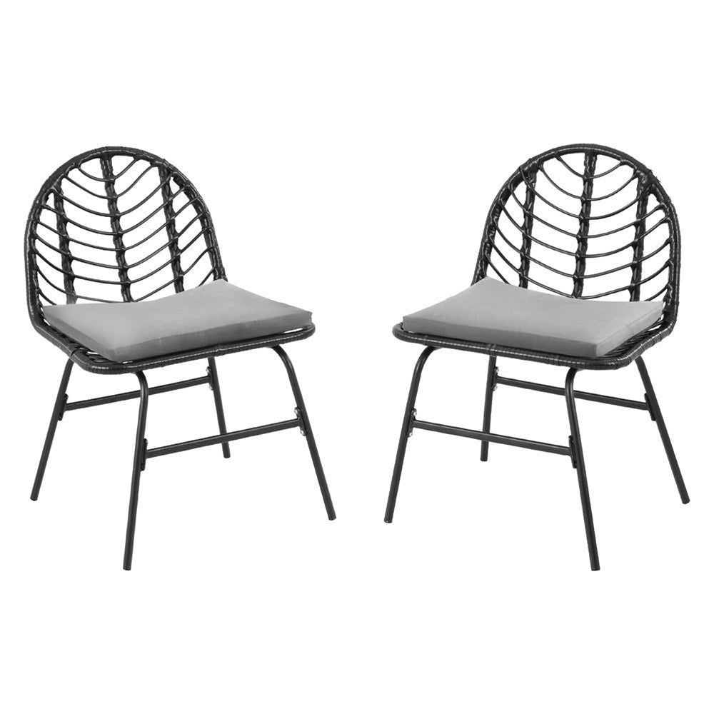 Gardeon 2x Outdoor Chairs Dining Chair Lounge Wicker Patio Furniture Black - Homecoze
