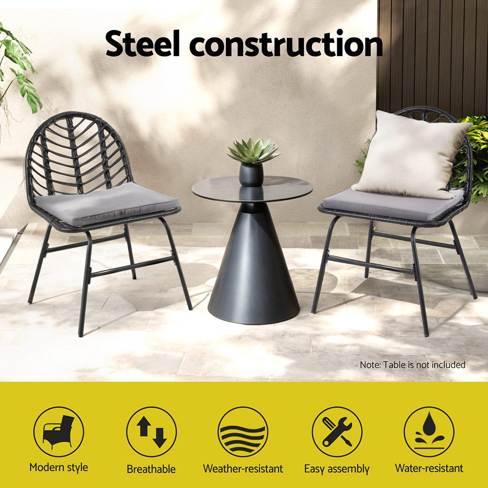 Gardeon 2x Outdoor Chairs Dining Chair Lounge Wicker Patio Furniture Black - Homecoze