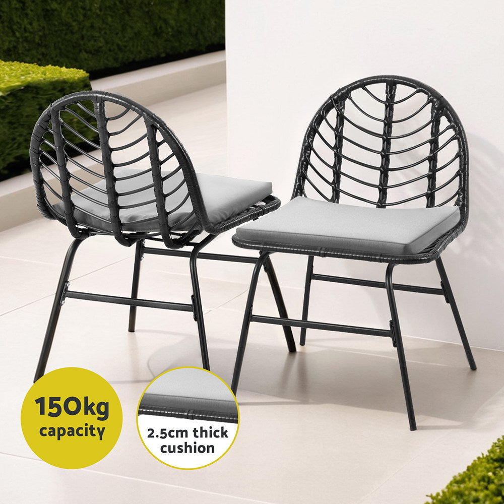 Gardeon 2x Outdoor Chairs Dining Chair Lounge Wicker Patio Furniture Black - Homecoze