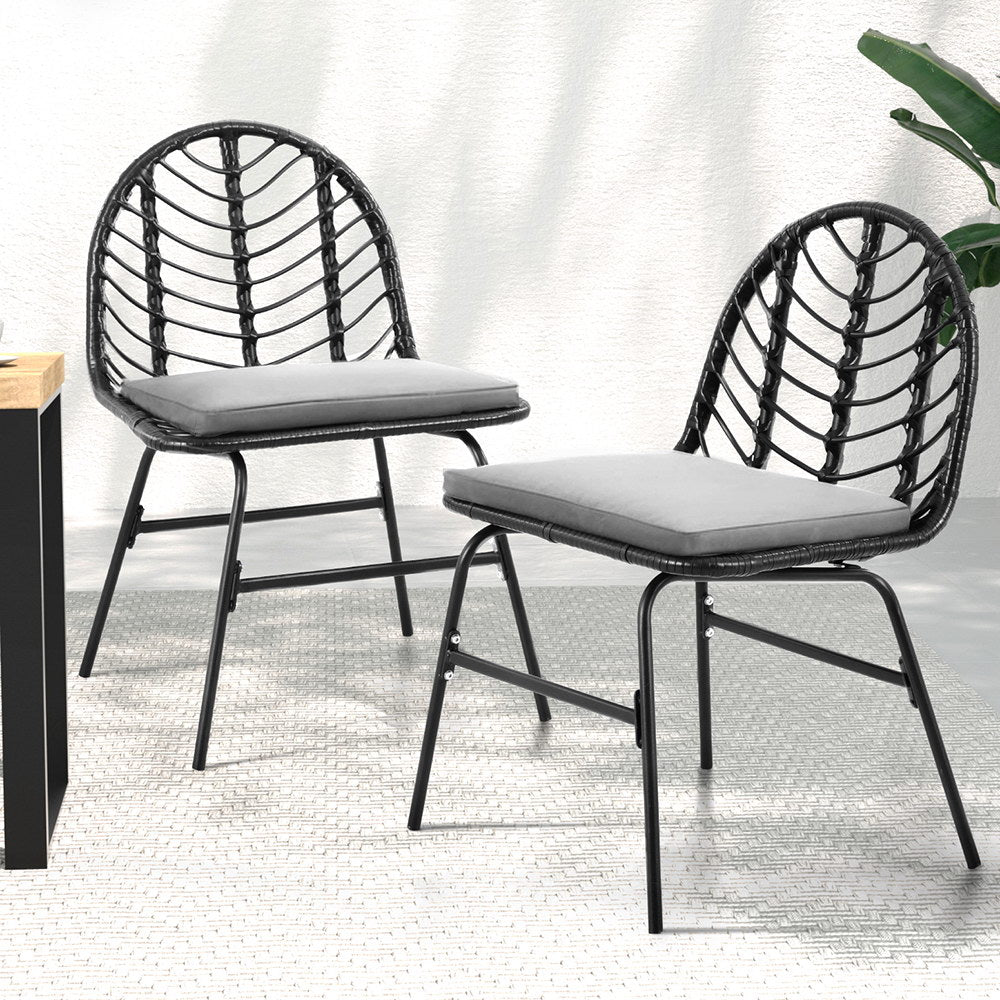 Gardeon 2x Outdoor Chairs Dining Chair Lounge Wicker Patio Furniture Black - Homecoze