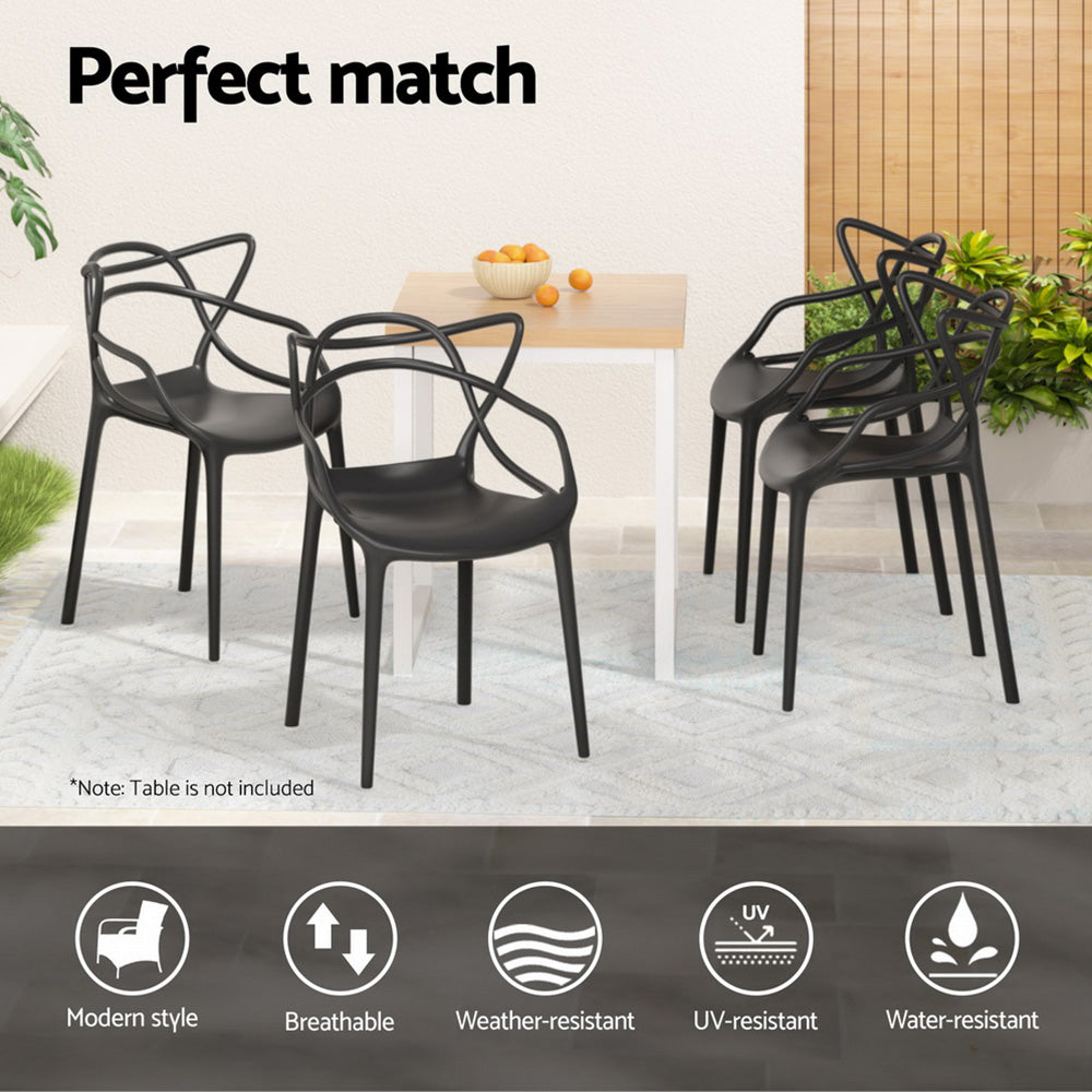 Alden (Set of 4) Stackable Outdoor Dining Chairs - Black