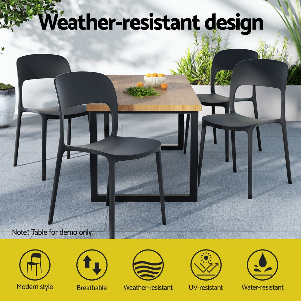 Gardeon 4PC Outdoor Dining Chairs Stackable PP Patio Chair Garden Furniture Black - Homecoze