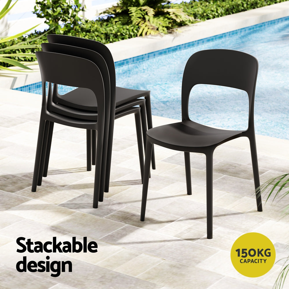 Gardeon 4PC Outdoor Dining Chairs Stackable PP Patio Chair Garden Furniture Black - Homecoze