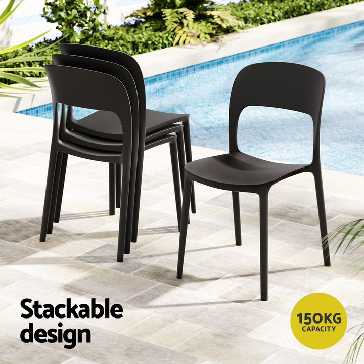 Gardeon 4PC Outdoor Dining Chairs Stackable PP Patio Chair Garden Furniture Black - Homecoze