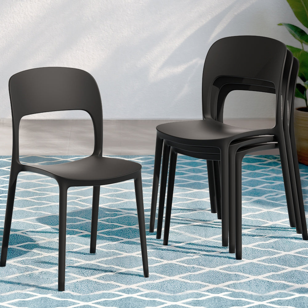Gardeon 4PC Outdoor Dining Chairs Stackable PP Patio Chair Garden Furniture Black - Homecoze