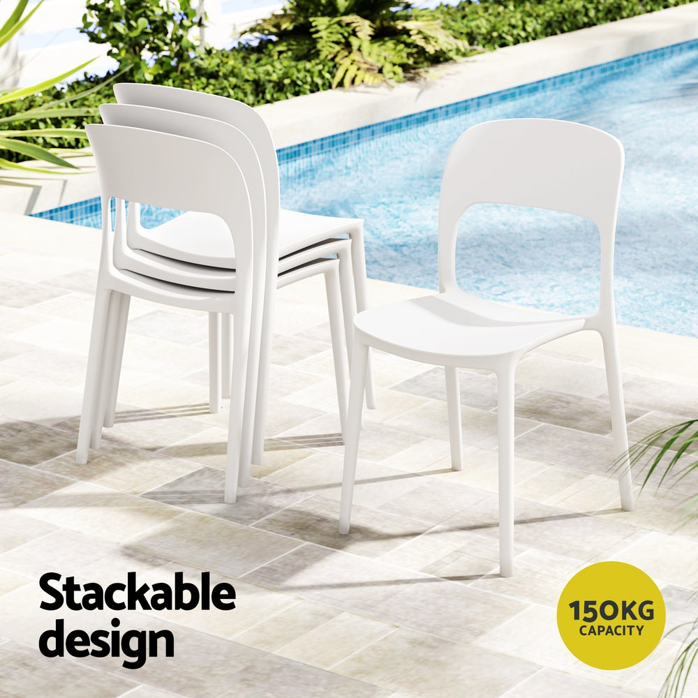 Gardeon 4PC Outdoor Dining Chairs Stackable PP Patio Chair Garden Furniture White - Homecoze