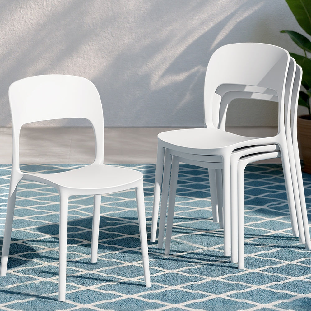 Gardeon 4PC Outdoor Dining Chairs Stackable PP Patio Chair Garden Furniture White - Homecoze