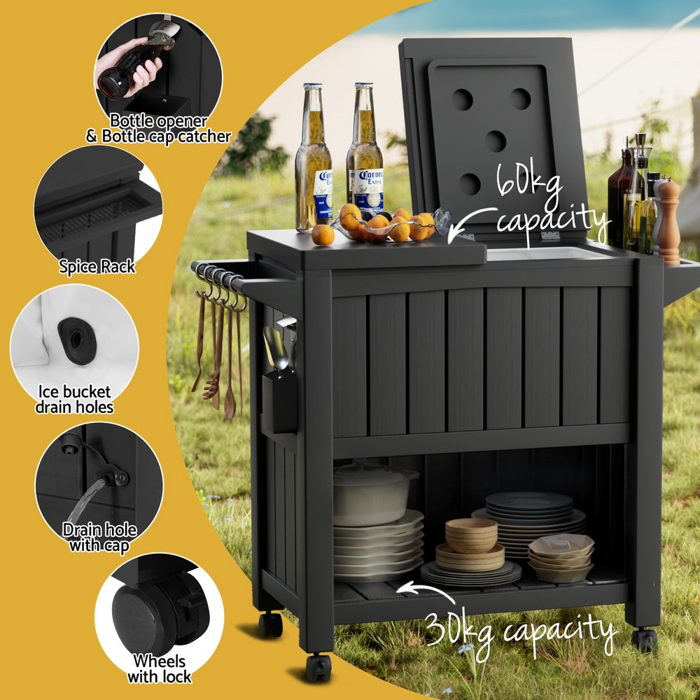 Outdoor Bistro Serving Cart Storage Trolley - Homecoze