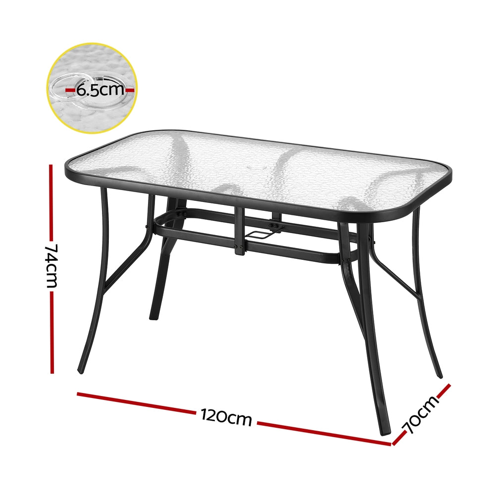 Glass Top Outdoor Dining Table 120cm - Black - Homecoze