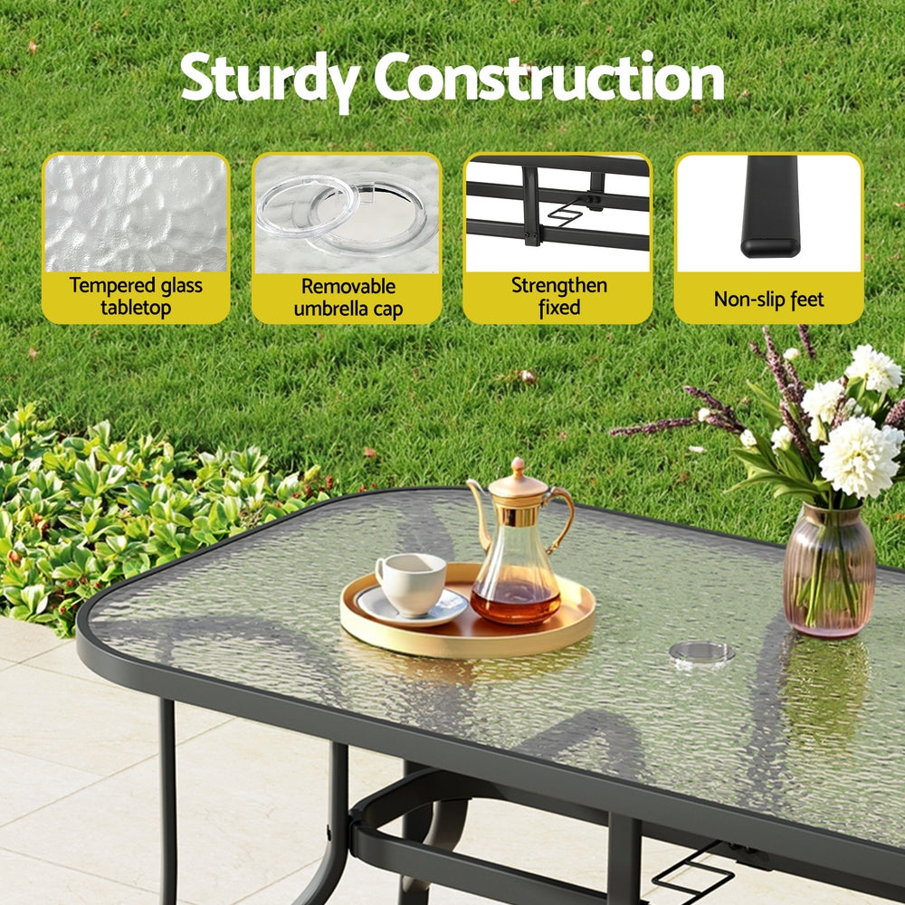 Glass Top Outdoor Dining Table 120cm - Black - Homecoze