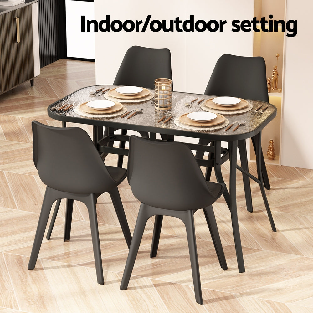 Glass Top Outdoor Dining Table 120cm - Black - Homecoze