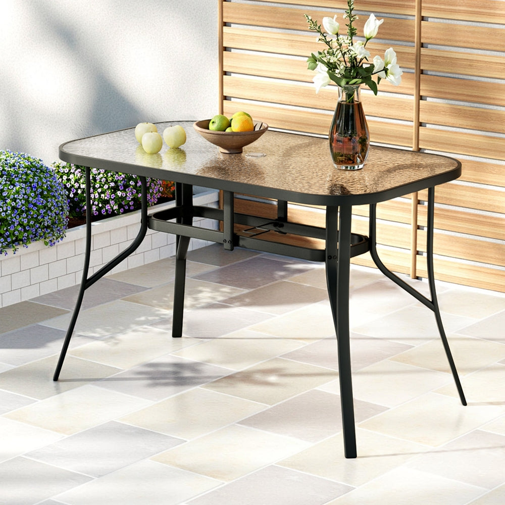 Glass Top Outdoor Dining Table 120cm - Black - Homecoze