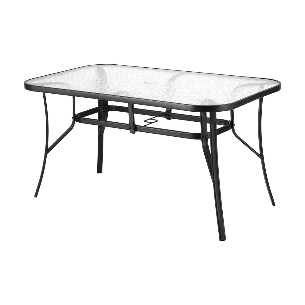 Glass Top Outdoor Dining Table 140cm - Black - Homecoze