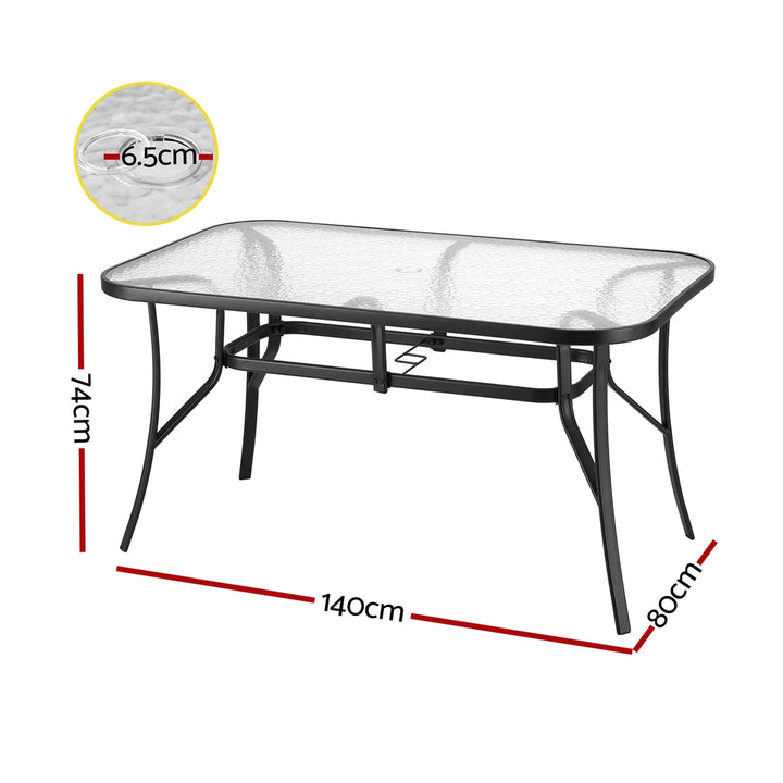 Glass Top Outdoor Dining Table 140cm - Black - Homecoze