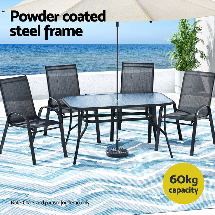 Glass Top Outdoor Dining Table 140cm - Black - Homecoze