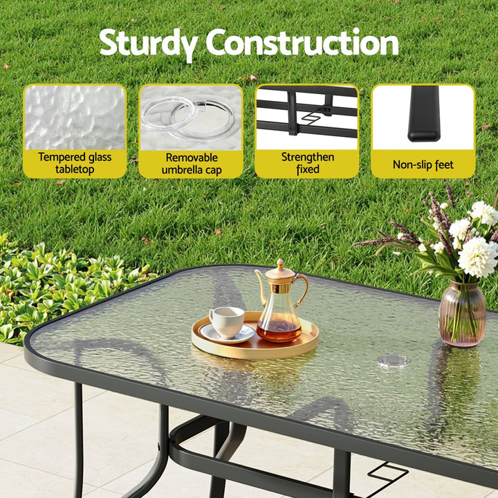 Glass Top Outdoor Dining Table 140cm - Black - Homecoze
