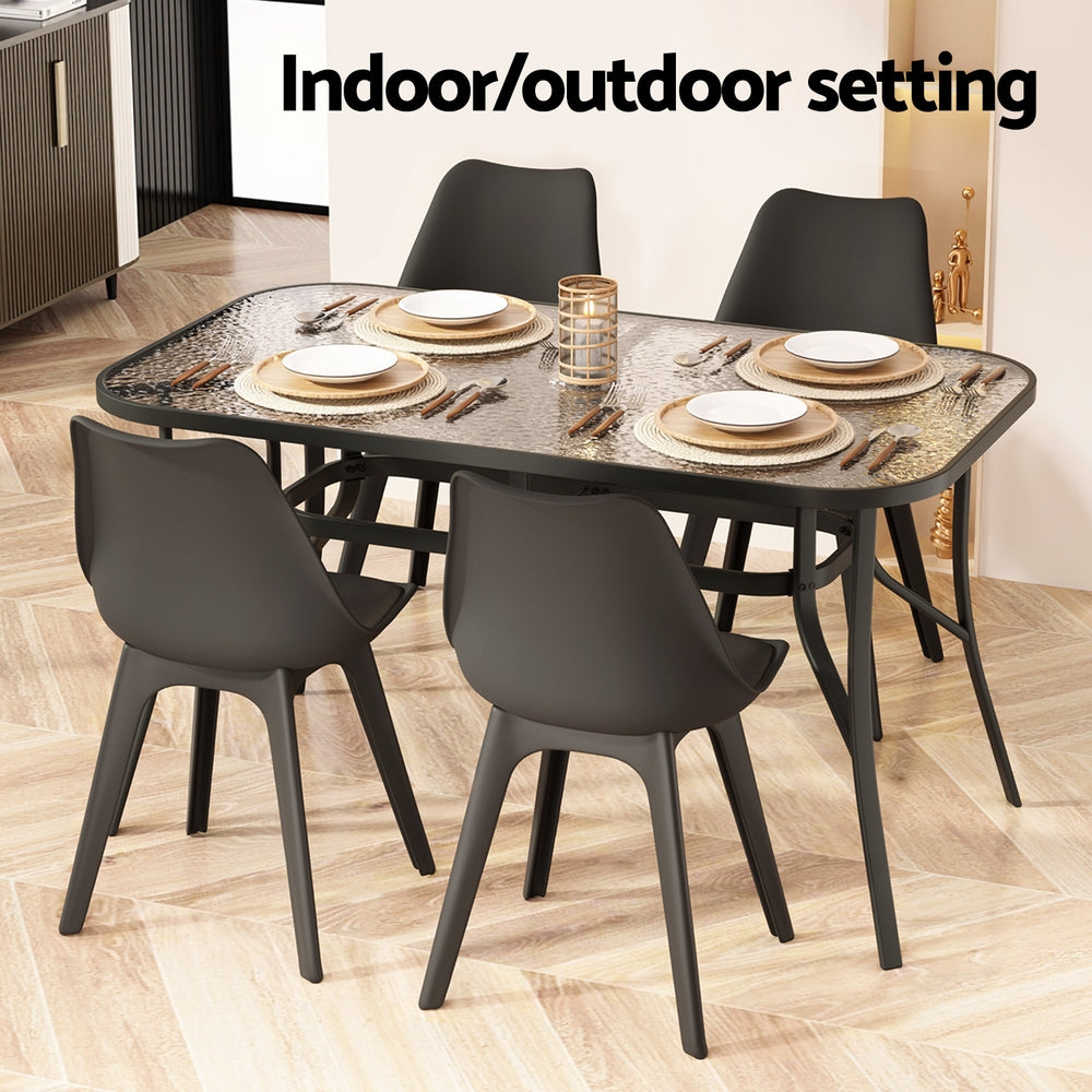 Glass Top Outdoor Dining Table 140cm - Black - Homecoze