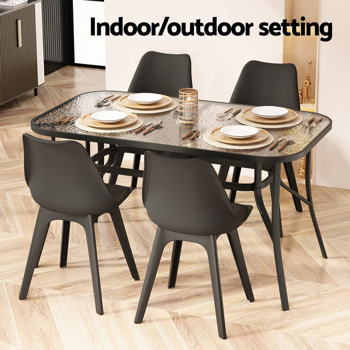 Glass Top Outdoor Dining Table 140cm - Black - Homecoze