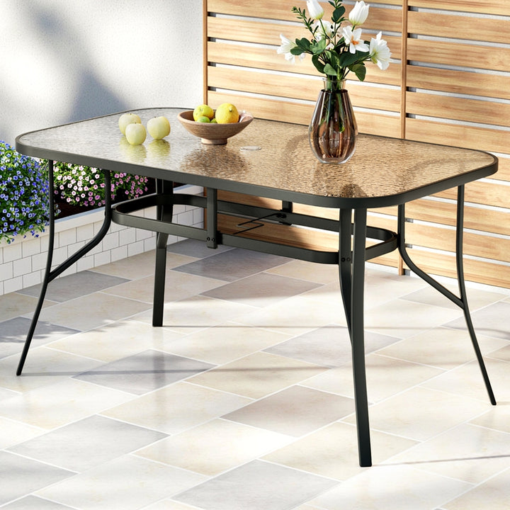Glass Top Outdoor Dining Table 140cm - Black - Homecoze