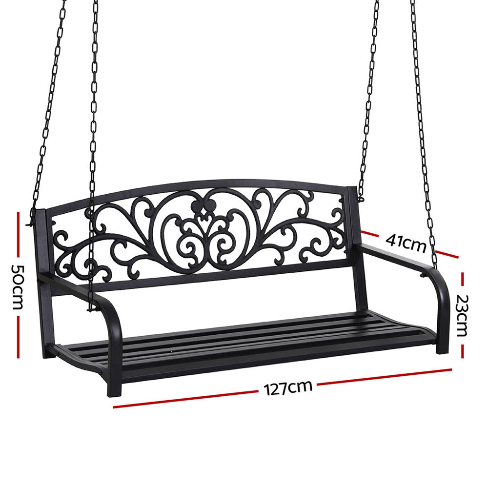 Rose (2 Seater) Outdoor Garden Bench Swing – Black - Homecoze
