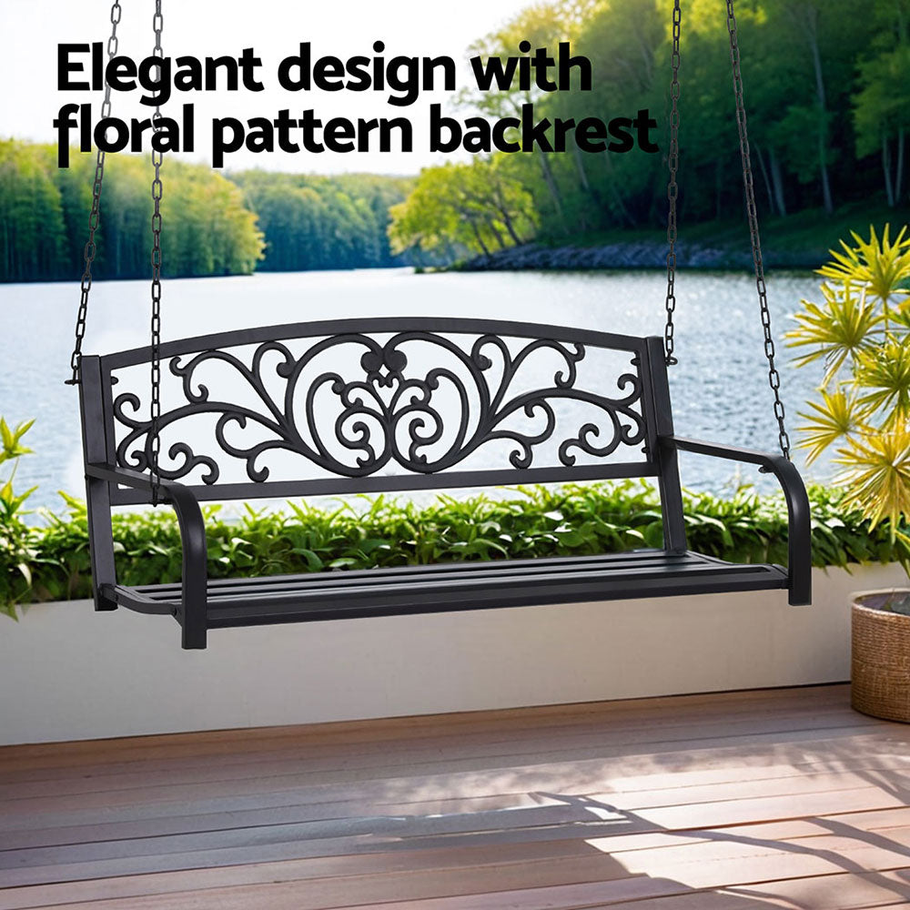 Rose (2 Seater) Outdoor Garden Bench Swing – Black - Homecoze