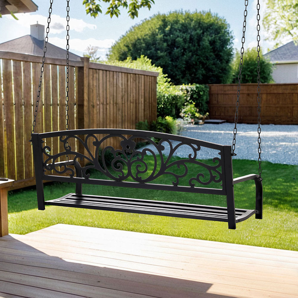 Rose (2 Seater) Outdoor Garden Bench Swing – Black - Homecoze