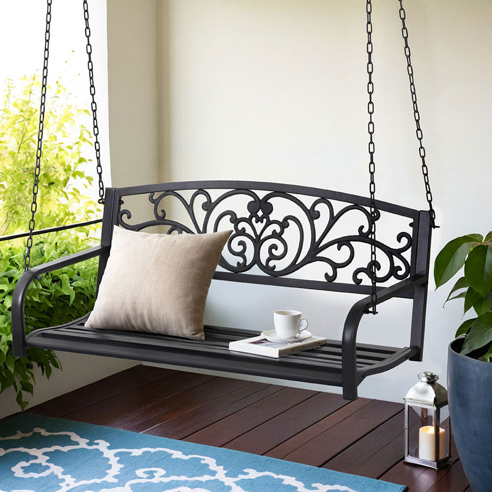Rose (2 Seater) Outdoor Garden Bench Swing – Black - Homecoze