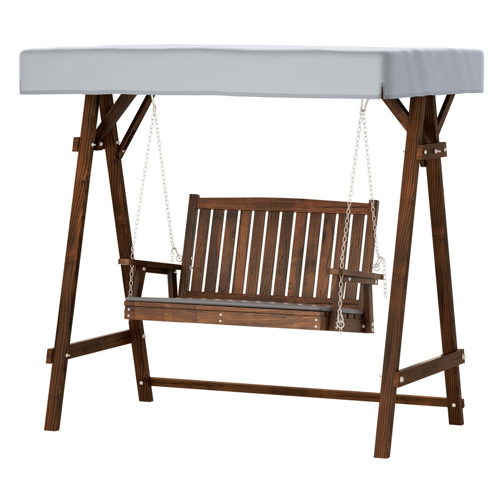 Outdoor Wooden Swing Chair 2 Seater Bench Seat with Canopy - Brown & Charcoal - Homecoze