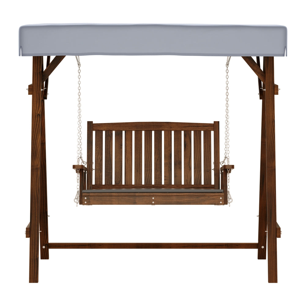 Outdoor Wooden Swing Chair 2 Seater Bench Seat with Canopy - Brown & Charcoal - Homecoze