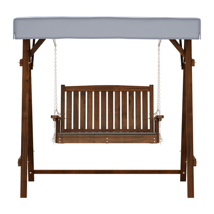 Outdoor Wooden Swing Chair 2 Seater Bench Seat with Canopy - Brown & Charcoal - Homecoze