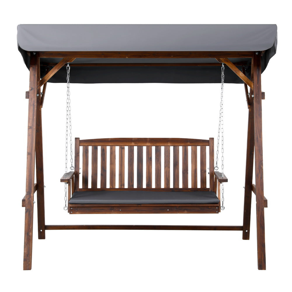 Outdoor Wooden Swing Chair 3 Seater Bench Seat with Canopy - Brown & Charcoal - Homecoze