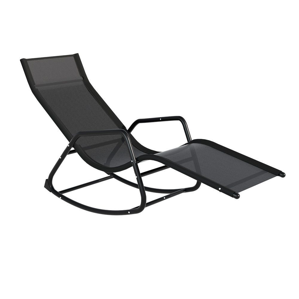 Outdoor Rocking Sun Lounge Chair Outdoor Patio Pool Lounger - Black - Homecoze