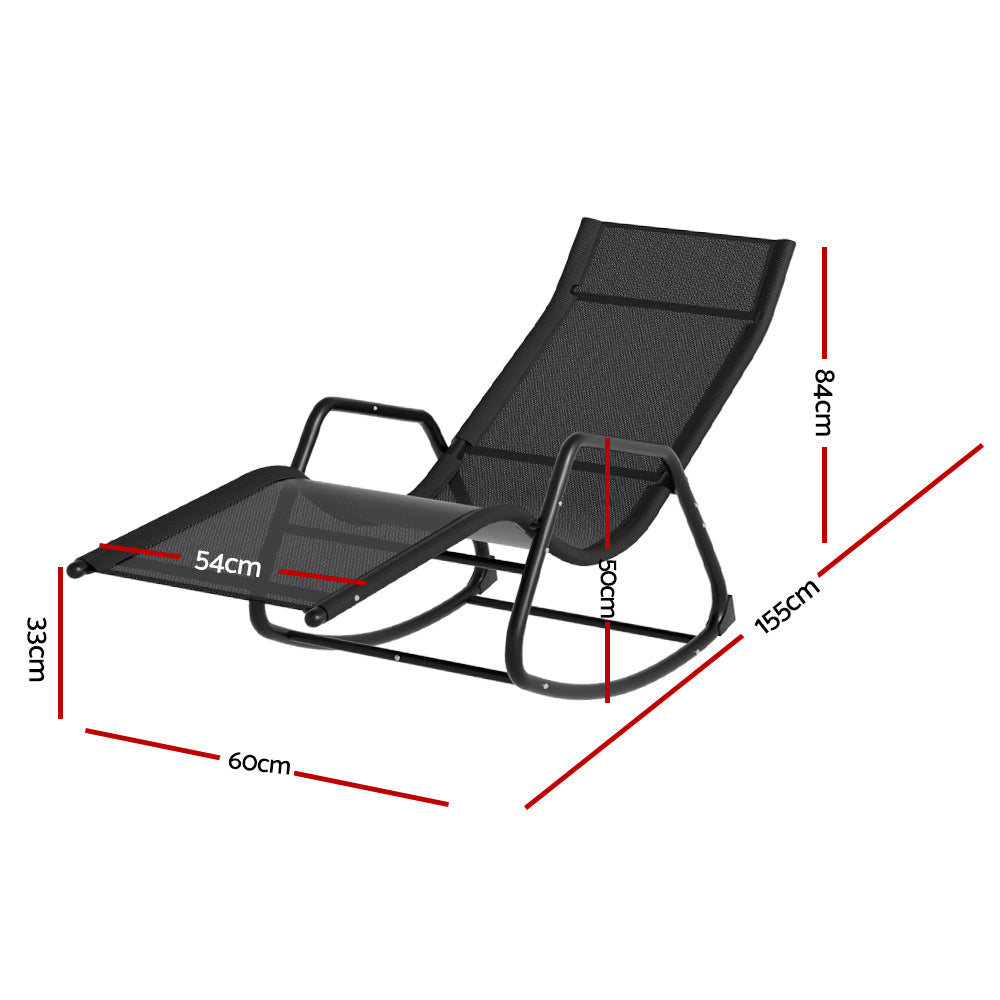 Outdoor Rocking Sun Lounge Chair Outdoor Patio Pool Lounger - Black - Homecoze