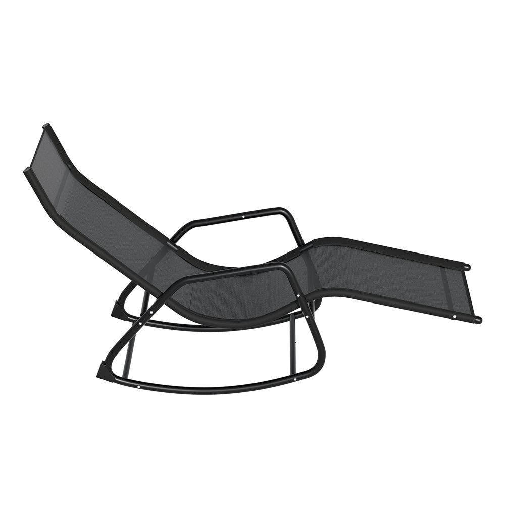 Outdoor Rocking Sun Lounge Chair Outdoor Patio Pool Lounger - Black - Homecoze