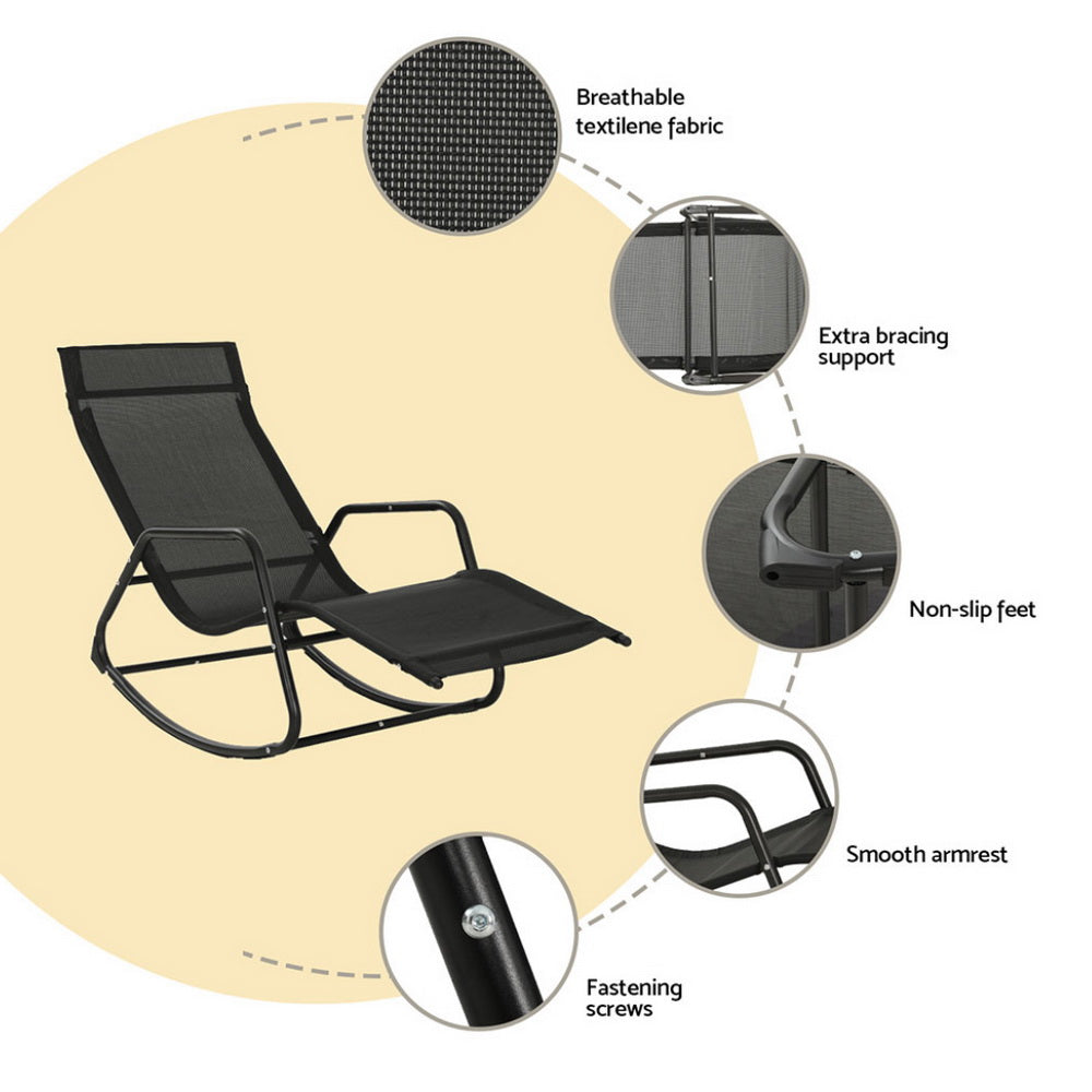 Outdoor Rocking Sun Lounge Chair Outdoor Patio Pool Lounger - Black - Homecoze