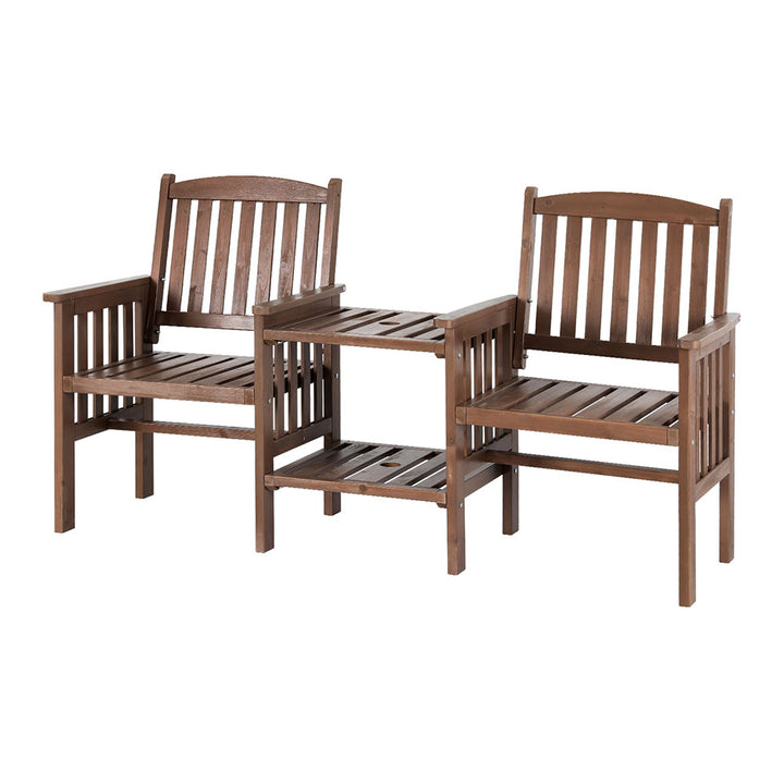 2-Seater Wooden Loveseat Patio Set - Brown