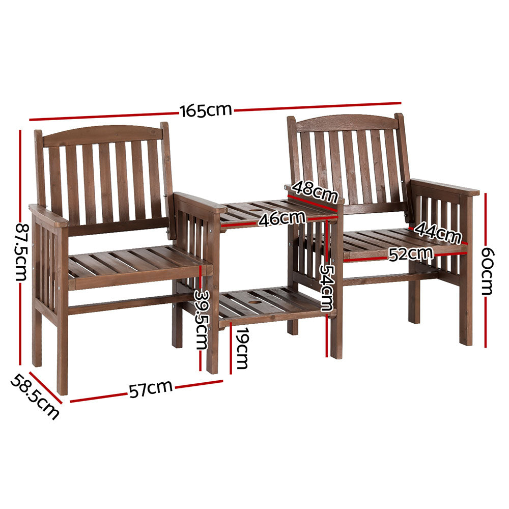 2-Seater Wooden Loveseat Patio Set - Brown