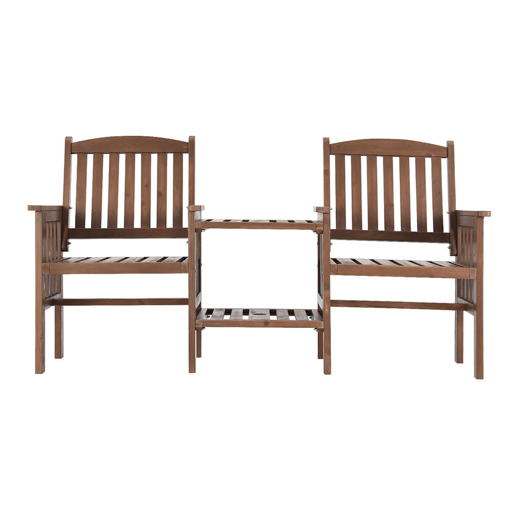 2-Seater Wooden Loveseat Patio Set - Brown