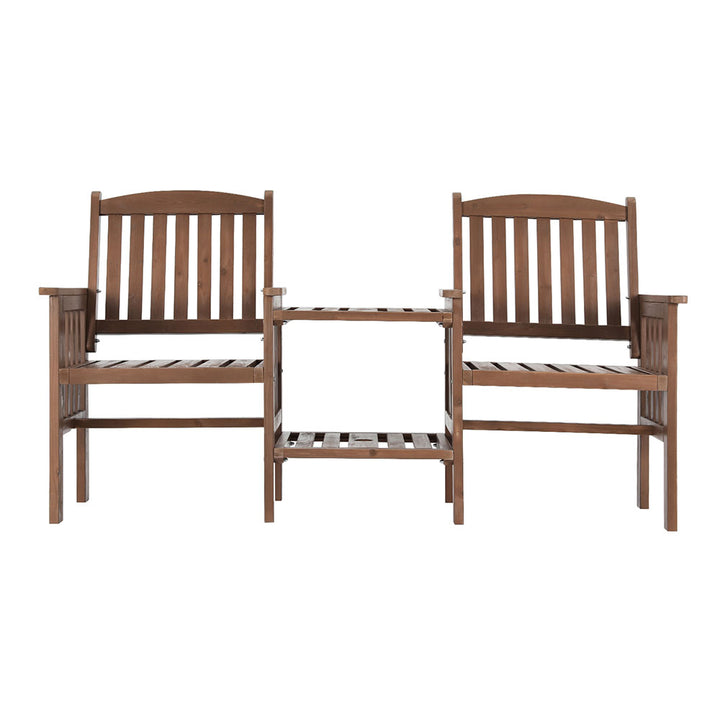 2-Seater Wooden Loveseat Patio Set - Brown