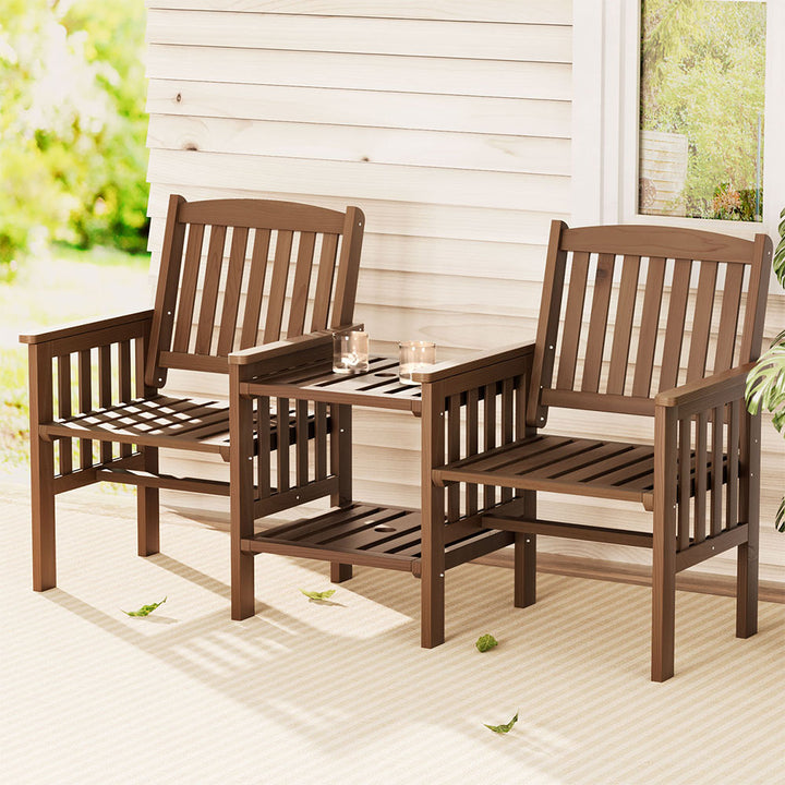 2-Seater Wooden Loveseat Patio Set - Brown