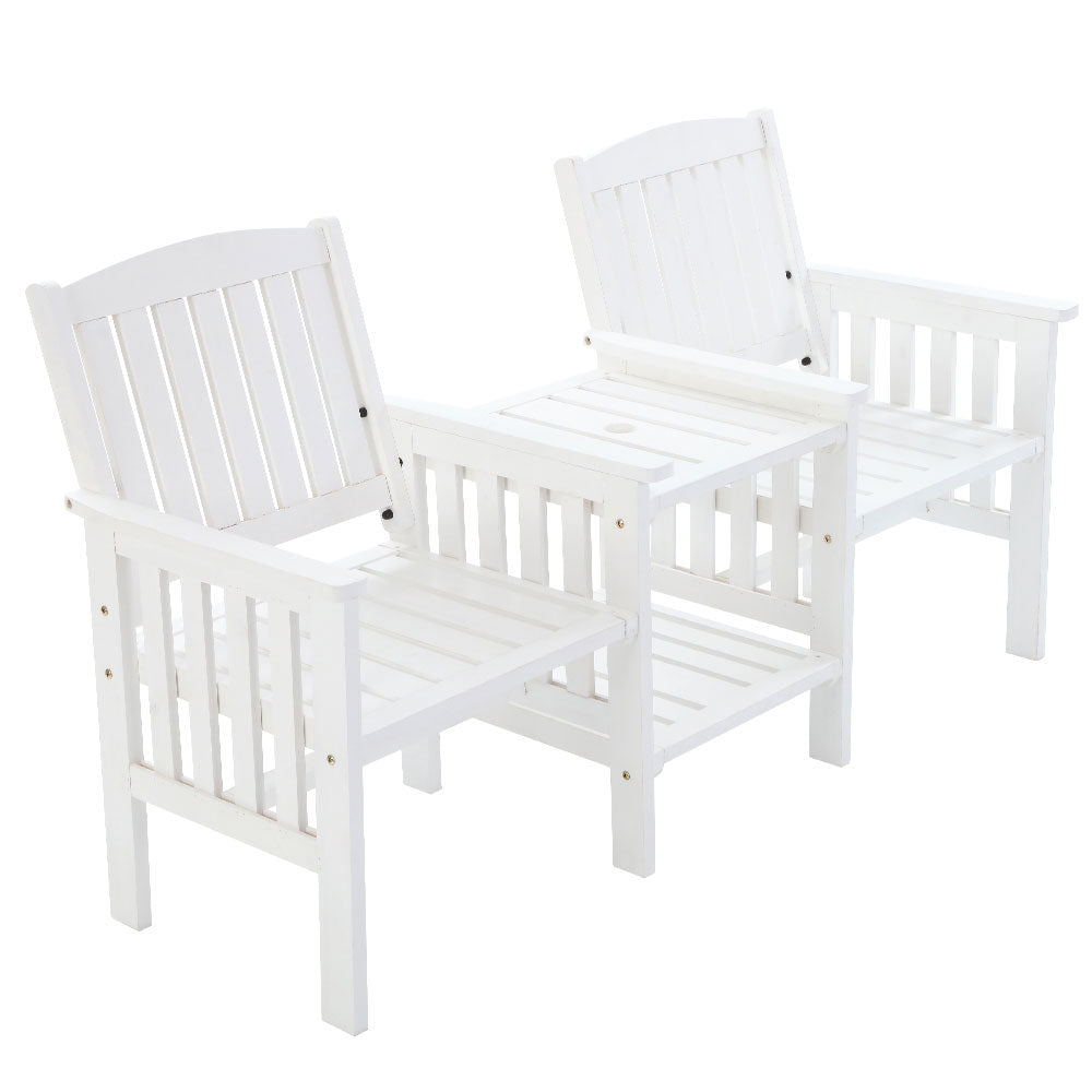 2-Seater Wooden Loveseat Patio Set - White - Homecoze