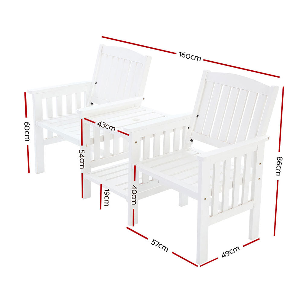 2-Seater Wooden Loveseat Patio Set - White - Homecoze