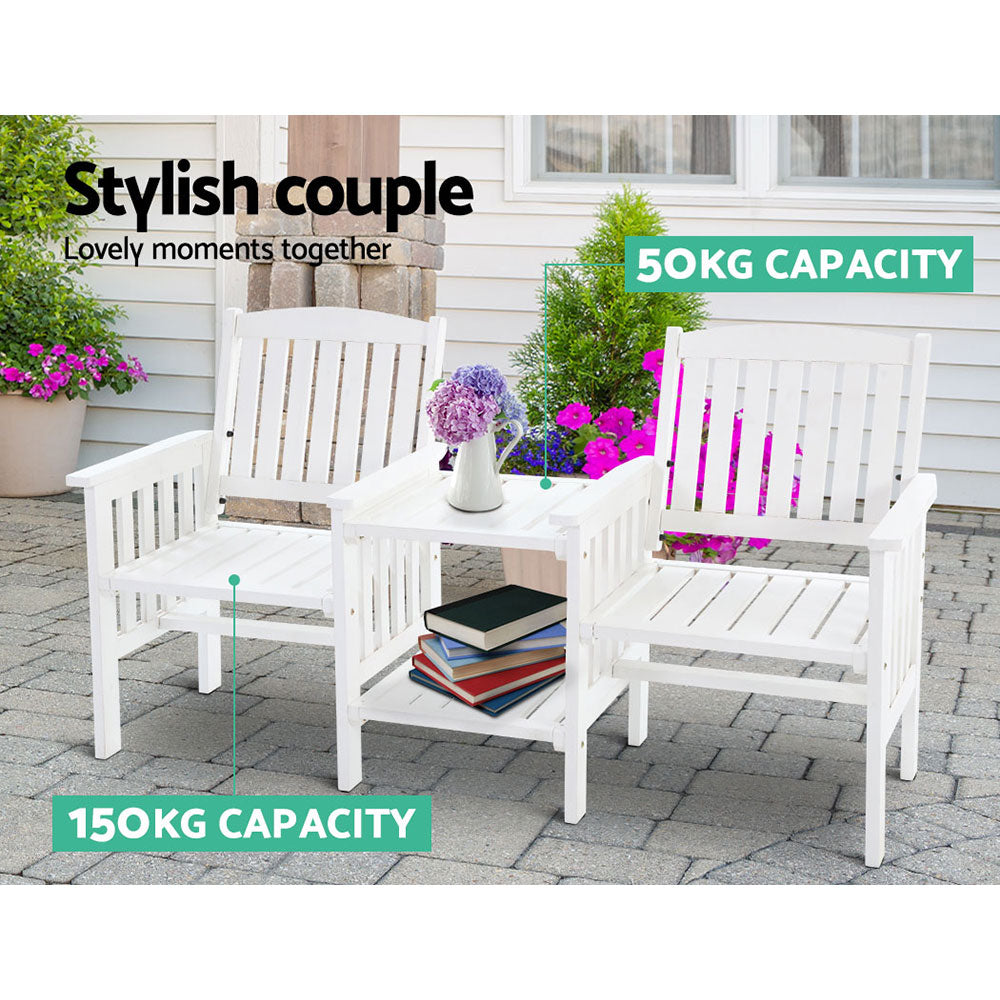 2-Seater Wooden Loveseat Patio Set - White - Homecoze
