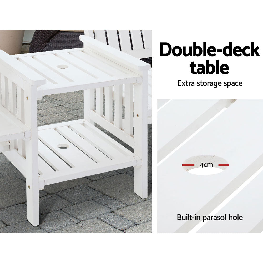 2-Seater Wooden Loveseat Patio Set - White - Homecoze