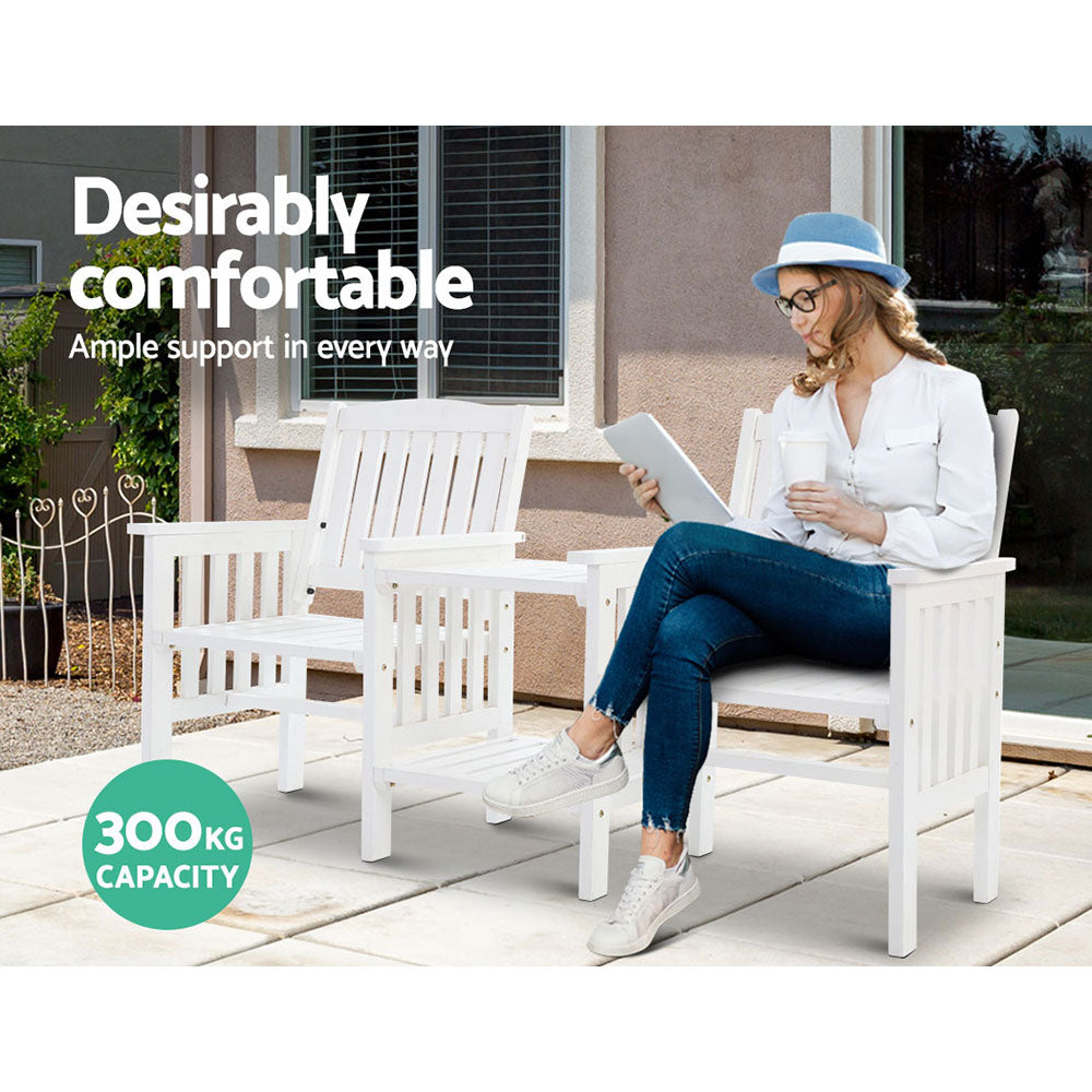 2-Seater Wooden Loveseat Patio Set - White - Homecoze